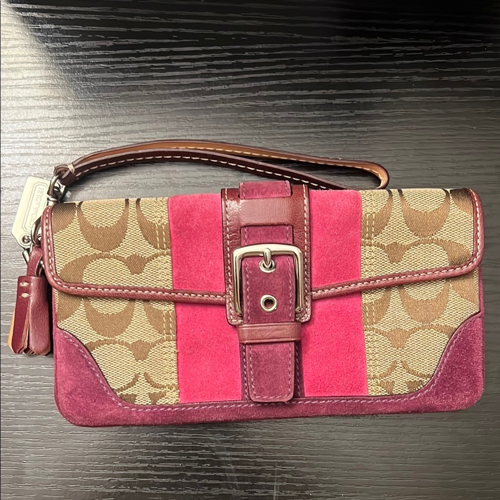 Coach Fuchsia and Tan Clutch with Buckle